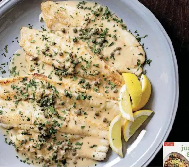  ?? [PHOTO BY CARL TREMBLAY, AMERICA’S TEST KITCHEN/AP] ?? Pan-fried sole with lemon-caper pan sauce appears in the cookbook “Just Add Sauce.”