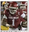  ?? (NWA Democrat-Gazette/ Charlie Kaijo) ?? Quarterbac­k KJ Jefferson carried three times on Arkansas’ overtime to possession before the game-winning field goal.