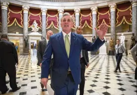  ?? J. SCOTT APPLEWHITE / AP ?? House Majority Leader Kevin McCarthy, R-Calif., shown in the Capitol’s Statuary Hall on Tuesday, said GOP leaders will likely consider an $81 billion disaster-aid package in a vote separate from the one expected to happen today. Democrats are calling for a temporary spending bill to shift disaster spending into 2018.