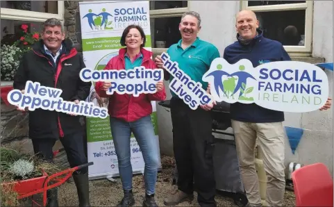  ??  ?? Minister Andrew Doyle, Lesley and Stephen Jones and Andrew Chilton, Developmen­t Officer Social Farming Ireland.