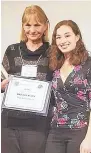  ?? COURTESY OF MADISON BLOCK ?? Writer Anne Hillerman, left, and Madison Block pose after Block received the Anne Hillerman prize for non-fiction last month.