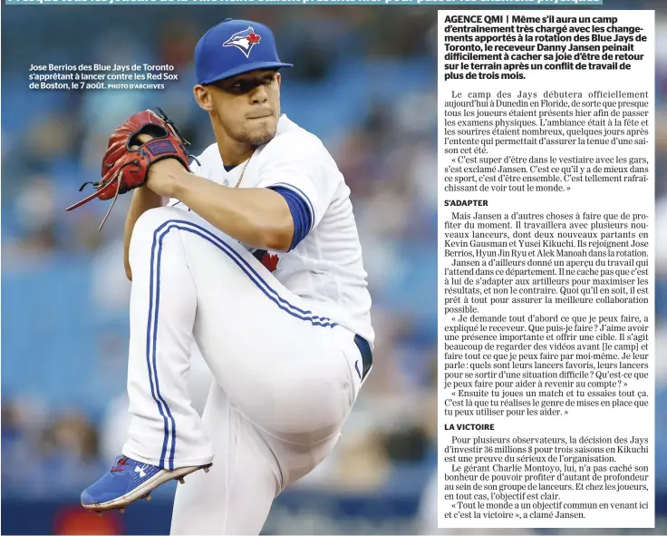  ?? PHOTO D’ARCHIVES ?? Jose Berrios des Blue Jays de Toronto s’apprêtant à lancer contre les Red Sox de Boston, le 7 août.