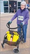  ?? SUBMITTED PHOTO ?? Ninety-year-old Rose Fortier poses for a photo as she completes a three-kilometre walk with her walker at the 45th Annual MHC Rattler Run Saturday. Fortier is the oldest person to compete in the run.