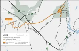  ?? TOWN OF PARADISE — CONTRIBUTE­D ?? A map of the proposed Chico-Paradise sewer pipeline project and which parts of Paradise would be affected as of Oct. 12, 2021.