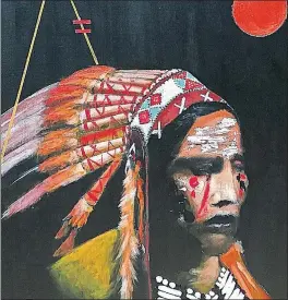  ??  ?? Known as Dead Feather, Edmond artist Joshua Garrett, who is Muscogee (Creek) and Seminole, will be exhibiting his paintings and other artwork Friday night during “Indian Summer: An Evening of Indigenous Fashion, Art and Music” at 51st Street Speakeasy. [PHOTO PROVIDED]