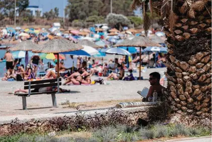  ?? Yorgos Karahalis/Associated Press ?? A man reads a book Saturday in the shadow of a tree at a beach at Glyfada suburb in Athens, Greece. Temperatur­es reached up to 104 degrees Farenheit in some parts of the country amid a heat wave that continues to grip southern Europe.