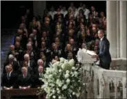  ?? PABLO MARTINEZ MONSIVAIS — THE ASSOCIATED PRESS ?? Former President Barack Obama speaks at a memorial service for Sen. John McCain, R-Ariz., at Washington National Cathedral in Washington, Saturday. McCain died Aug. 25, from brain cancer at age 81.