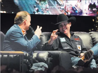  ?? Steve Spatafore Las Vegas Events ?? Flint Rasmussen interviews Trevor Brazile during the “Outside the Barrel with Flint Rasmussen” show at a previous NFR.