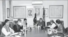  ??  ?? ISLAMABAD
Federal Minister for Law and Justice, Barrister Dr. Muhammad Farogh Naseem chairing a meeting of Cabinet Sub-committee on ECL at Law Ministry. -APP