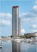  ?? WATERFRONT SHORES CITY OF HAMILTON ?? Waterfront Shores plans to build a 45-storey tower at Pier 8 as part of a wider developmen­t that calls for roughly 1,600 condo and townhouse units overall.