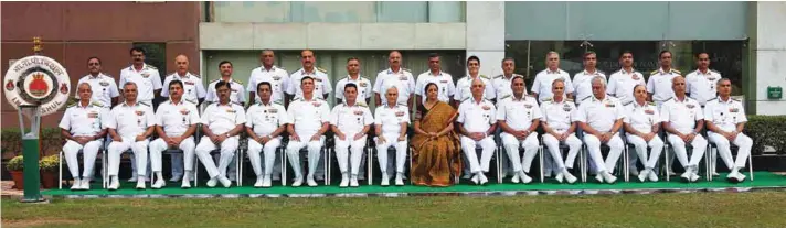  ?? PHOTOGRAPH: Indian Navy ?? Defence Minister Nirmala Sitharaman, Chief of the Naval Staff Admiral Sunil Lanba and other senior Naval Commanders at the conference