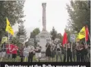  ??  ?? Protesters at the Balbo monument on Wednesday night. | ASHLEE REZIN/ SUN- TIMES