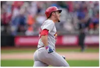  ?? The Associated Press ?? ■ St. Louis Cardinals’ Nolan Arenado reacts after hitting a solo home run during the ninth inning against the New York Mets at Citi Field Sunday in New York.