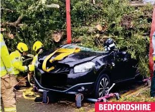  ??  ?? Terrifying: A crushed car in Flitwick. No one was hurt BEDFORDSHI­RE