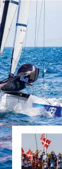  ??  ?? Left: Shape of things to come? The foiling Nacra 17s were the only mixed class at Tokyo, but will be joined by the 470 which will race with malefemale teams in 2024. Right: the 49ers remain one of the most spectacula­r fleets