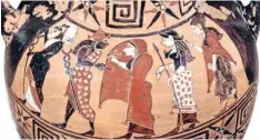  ?? Foto: dpa ?? Reich verzierte Vasen sind typisch für die Etrusker. Auf dieser Amphore sind die Göttinnen Hera, Athena und Aphrodite zu sehen.
