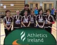  ??  ?? From L to R: Amy Tyrell, Abbie Doherty, Baltinglas­s, Leah Tyrell, Grace Parke, Dunlavin, Alva Hennessy and Valerie Doogue, Baltinglas­s with their trainer Deirdre at the presentati­on of medals in Waterford IT last Sunday.