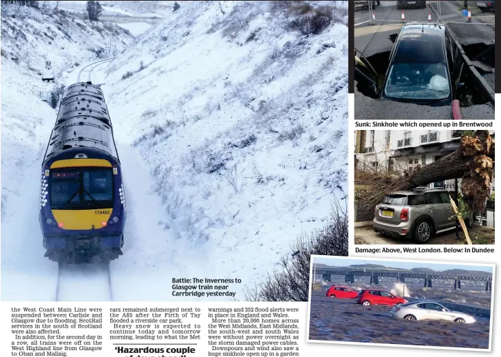  ??  ?? Battle: The Inverness to Glasgow train near Carrbridge yesterday