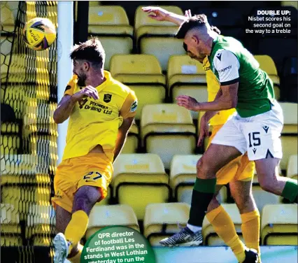  ??  ?? DOUBLE UP: Nisbet scores his second goal on the way to a treble