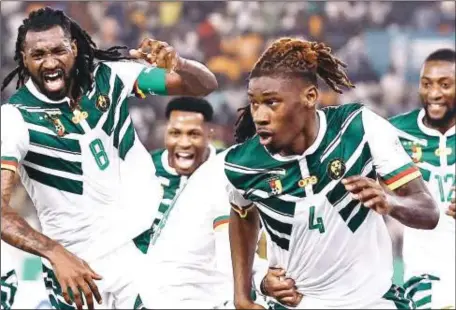  ?? ?? Cameroon’s Indomitabl­e Lions celebratin­g their qualificat­ion for the AFCON 2023 Round of 16...last night