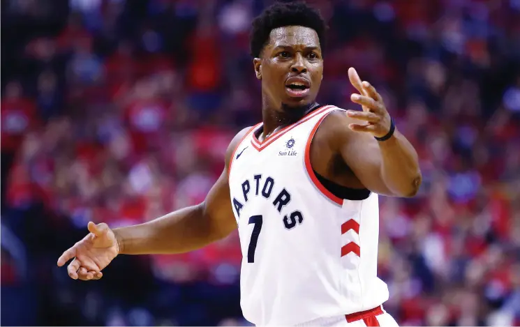  ?? VAUGHN ridley / GETTY IMAGES ?? The Raptors’ Kyle Lowry reacts to a call in Saturday’s Game 1 matchup at Scotiabank Arena against the Orlando Magic. Toronto lost the opener 104-101.