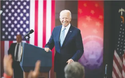  ?? SAUL LOEB/AFP VIA GETTY IMAGES ?? U.S. President Joe Biden smiles after speaking about voting rights at the National Constituti­on Center in Philadelph­ia on Tuesday. Despite the Democrats' win in the last election, America hasn't changed and remains deeply divided.