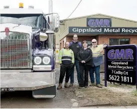  ??  ?? GMR Scrap Metal pay cash on selected items and also offer a free walk-in bin service. Come in today and meet the friendly team. From left: Gavin Hughes, Andrew Bransgrove, Caroline Allen and “Ruffy”. Absent: Tracey Ingram.