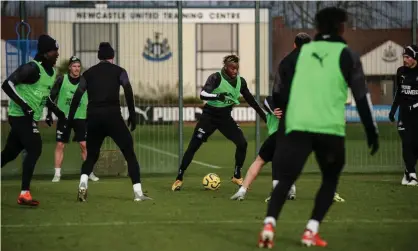  ??  ?? Steve Bruce has considered playing winger Allan Saint-Maximin (centre) through the middle to help with Newcastle’s lack of fit strikers. Photograph: Serena Taylor/Newcastle United via Getty Images