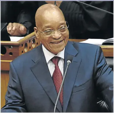  ?? PHOTO: KOPANO TLAPE/DOC ?? GIGGLING HEAD: President Jacob Zuma delivering his state of the nation address to a joint sitting of parliament in Cape Town on Thursday night