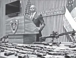  ?? ?? Shooting surge: Adams gripes about ghost guns at NYPD HQ Wednesday.