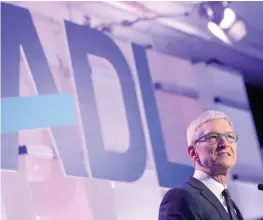  ?? (Brendan McDermid/Reuters) ?? APPLE CEO Tim Cook speaks at the Anti-Defamation League’s ‘Never is Now’ summit in New York in December 2018.