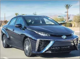  ??  ?? To be sold first this year in Quebec, the Toyota Mirai fuel cell’s only emission is water.