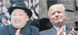  ??  ?? This combinatio­n of pictures shows North Korean leader Kim Jong Un and U.S. President Donald Trump