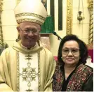  ??  ?? BIRTHDAY PICS. Gingging Morelos with Archbishop Jose Palma after her birthday mass. At right, Gingging with daughter Grace Avanzado and dear friends Marivic Borromeo and Bernadette Gallego (seated).