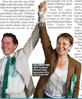  ?? ?? CELEBRATIN­G With husband Richard after becoming UK’s first Green MP