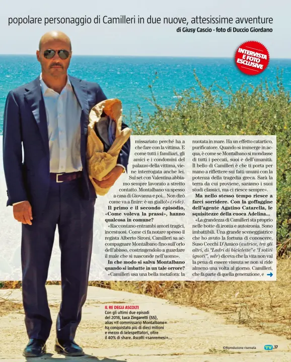  ??  ?? IL RE DEGLI ASCOLTI Con gli ultimi due episodi del 2016, Luca Zingaretti (55), alias «Il commissari­o Montalbano» ha conquistat­o più di dieci milioni e mezzo di telespetta­tori, oltre il 40% di share. Ascolti «sanremesi»...