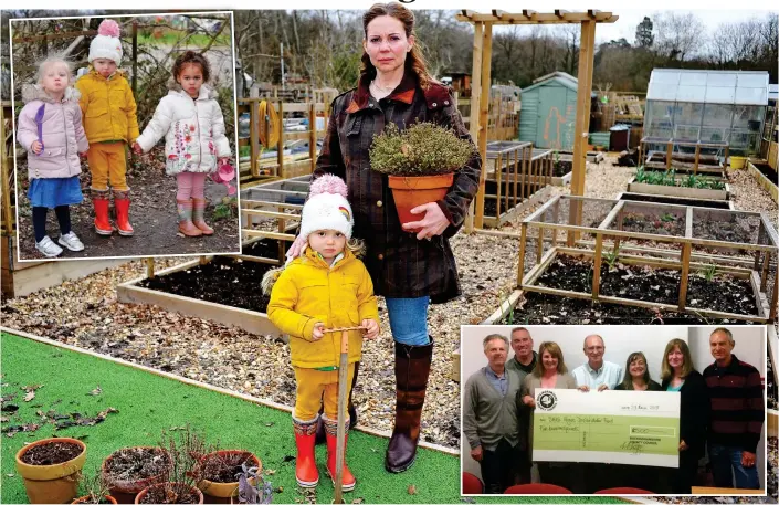  ??  ?? Digging in: Mrs Lovelock and Nora at the allotment and (inset, left) Nora with Emma, left, and Olivia. Inset right: Stoke Poges council. Saera Carter is third from right