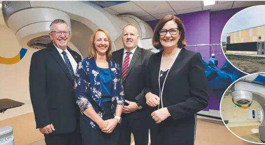  ?? Pictures: ALAN BARBER ?? OPEN FOR BUSINESS: Minister for Regional Health Mark Coulton, Epworth Geelong acting general manager Leonie Lloyd, Icon Group CEO Mark Middleton and Senator Sarah Henderson with the state-of-the-art linear accelerato­r used for radiosurge­ry at Epworth’s new Icon Cancer Centre.