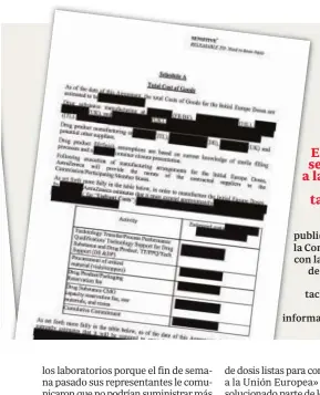  ??  ?? El contrato secreto sale a la luz, pero con tachaduras
El polémico contrato publicado ayer por la Comisión estaba con la mayor parte de su contenido borrado con tachaduras para proteger informació­n sensible