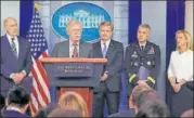  ?? REUTERS ?? (From left) US director of national intelligen­ce Dan Coats, White House national security advisor John Bolton, FBI director Christophe­r Wray, National Security Agency director general Paul Nakasone and department of homeland security secretary Kirstjen Nielsen at the White House briefing.