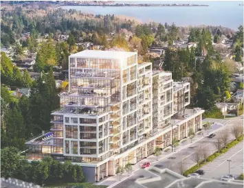  ??  ?? An artist's rendering shows the Altus developmen­t in White Rock by Oviedo Properties Ltd., which will provide EV parking stalls to all residents.