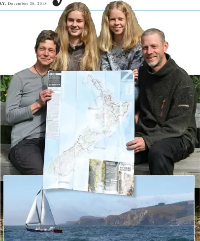  ?? PHOTOS: LINDA ROBERTSON AND STEPHEN JAQUIERY ?? Back on terra firma . . . Back on dry land after eight months’ sailing around New Zealand, the Haase family (from left) Katrin, Mara, Frauke and Jorg have quickly settled back into their old routines. Inset: The Haase family leave Otago Harbour behind as they sail north on their H28 yacht, in January.Quartetto,