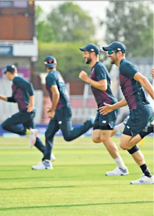  ??  ?? Sprint finish: Jos Buttler sets the pace in training alongside Joe Root as England look to end a successful summer with victory over Australia at Old Trafford today, which would seal an ODI series win to go with their T20 triumph