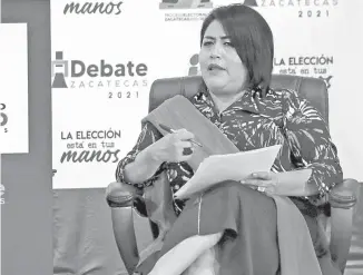  ?? CORTESÍA IEEZ ?? Bibiana Lizardo, candidata a gobernador­a de Movimiento Dignidad. Declinació­n. /