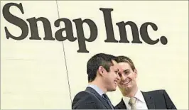  ?? RICHARD DREW/AP ?? Snapchat co-founders Bobby Murphy, left, and Evan Spiegel are billionair­es before age 30.