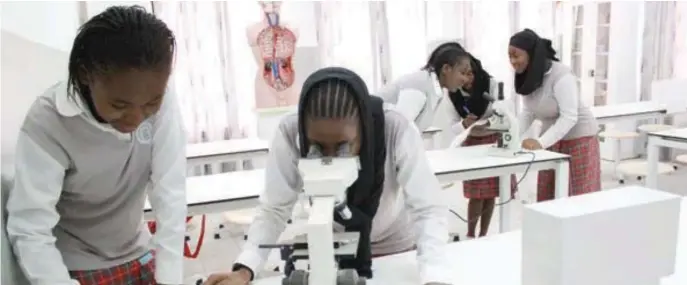  ??  ?? Some students of Nigerian Turkish Internatio­nal College, experiment­ing at the laboratory