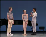  ?? PHOTO CREDIT: PAUL KOLNIK ?? Dancers Adrian Danchig-Waring, Emilie Gerrity and Taylor Stanley speak during an NYCB On and Off Stage program.