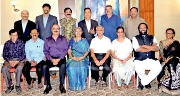  ?? BY ARRANGEMEN­T ?? Chief of the Indian Air Force Air Chief Marshal Vivek Chaudhari (sitting, third from left) poses for a photo with his schoolmate­s during their class reunion in Hyderabad on Saturday. Also seen is former TPCC chief Captain Uttam Kumar Reddy. —