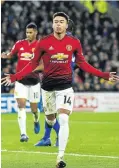  ?? Picture: Reuters ?? Manchester United's Jesse Lingard celebrates scoring their fourth goal against Cardiff yesterday.