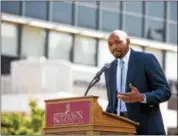  ?? SUBMITTED PHOTO — KUTZTOWN UNIVERSITY ?? Kutztown University’s new assistant vice president and dean of students Donavan McCargo speaks during the Unity Day on the McFarland Student Union lawn on Aug. 31.